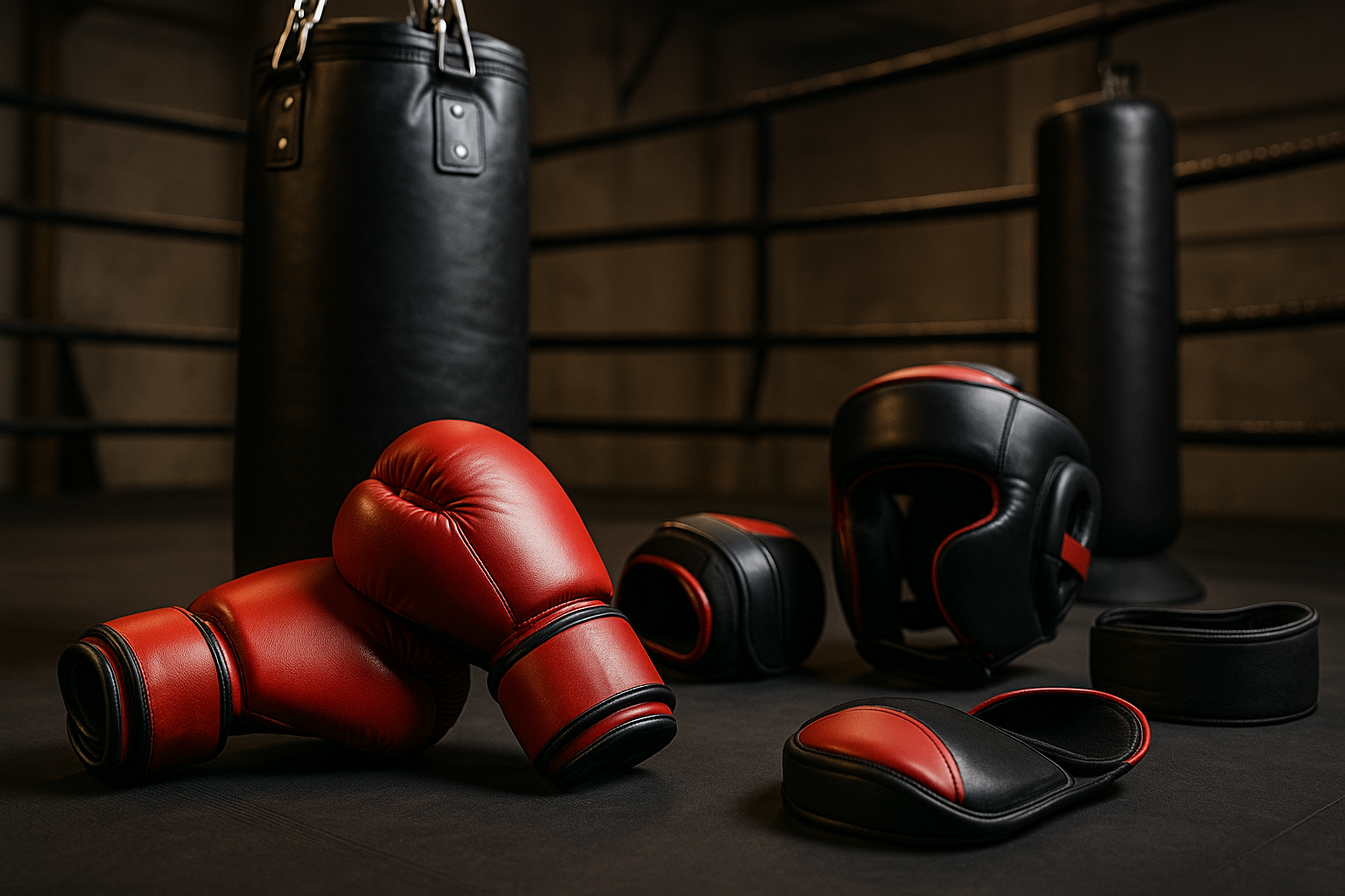 Boxing gloves on the mat